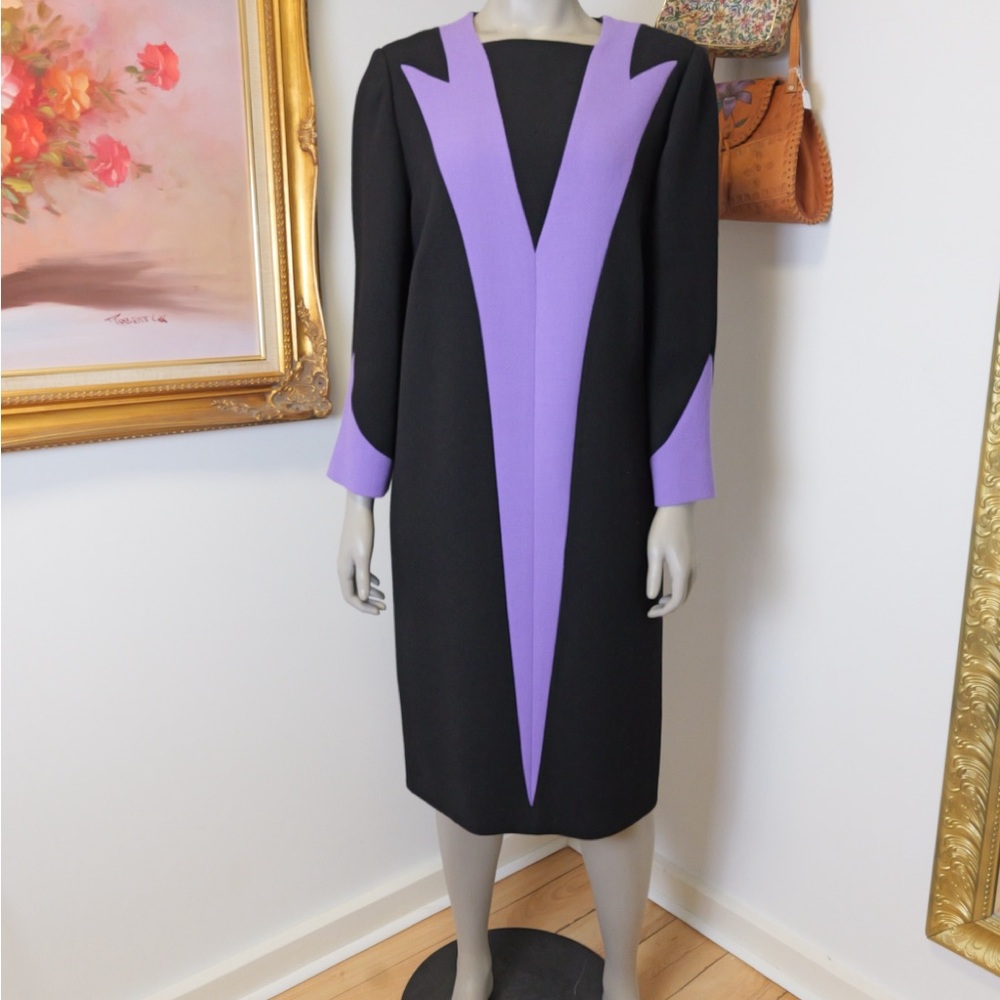 Vintage 1980’s custom made Elegant Black and Purple Women's Dress size 8